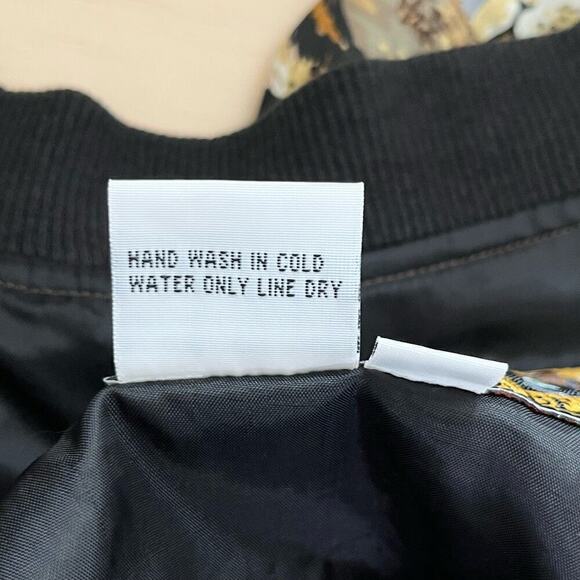 Vintage 80s Atlantic Beach 100% Silk Safari Animal Lightweight Bomber Jacket, XL - Picture 12 of 15